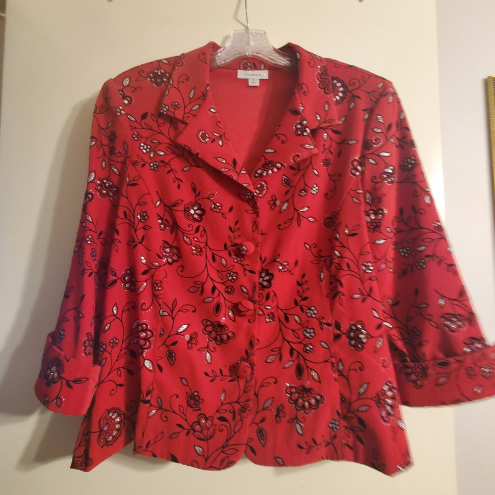 Dressbarn Red and Black Floral Blouse